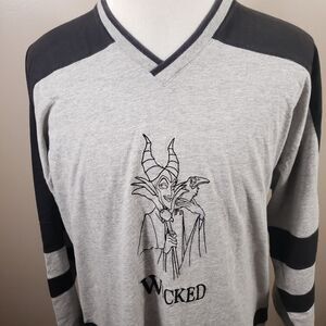 Disney World Wicked Shirt Women's L/XL Villain Maleficent Raglan Cotton V Neck